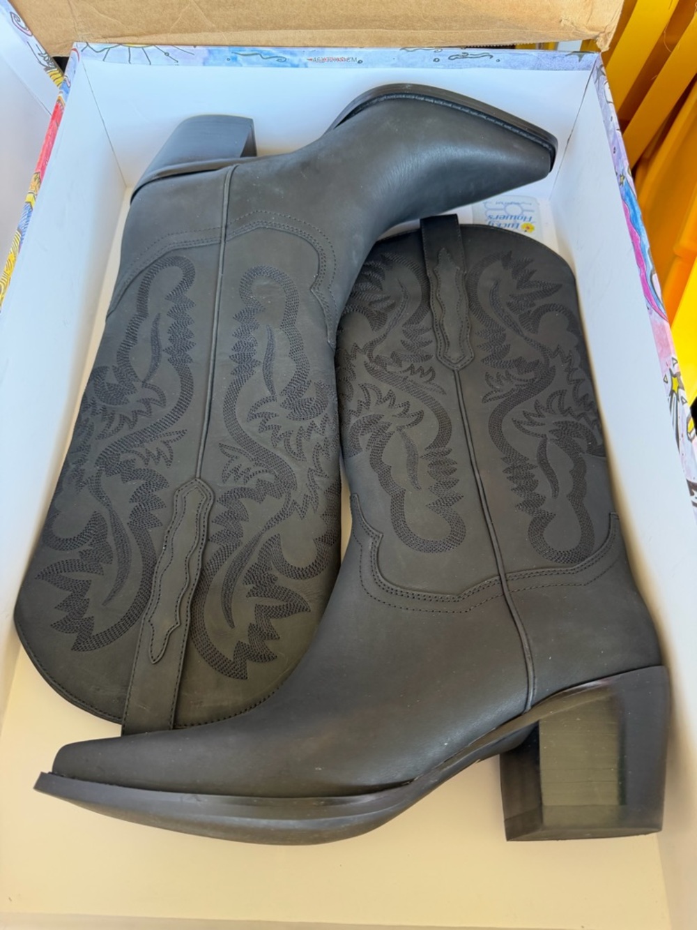 Jeffrey Campbell Black Pointed Toe Western Heeled Boots - Picture 2 of 8